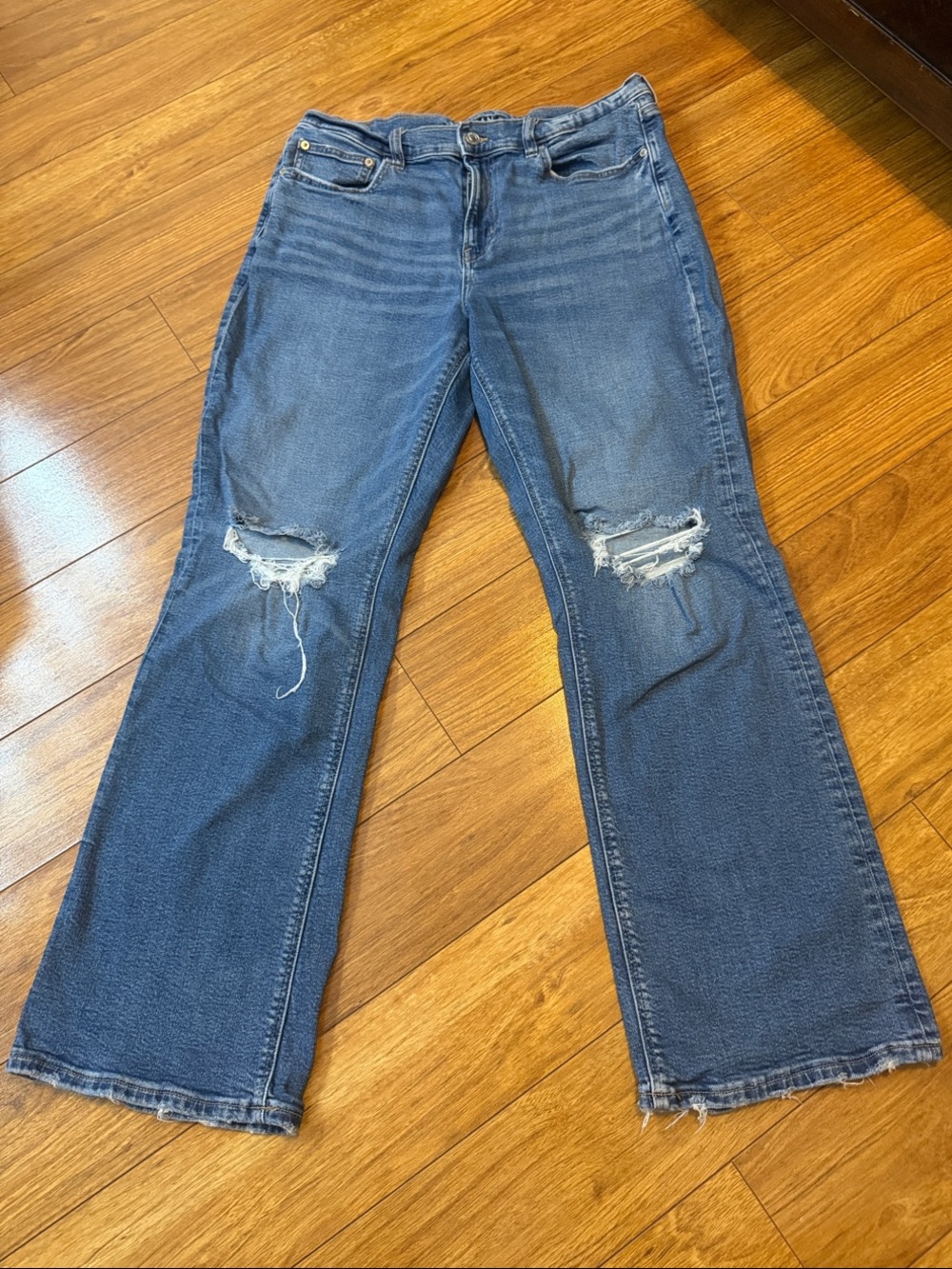 American Eagle Outfitters Medium Blue High Rise Distressed Flare Jeans Size 14